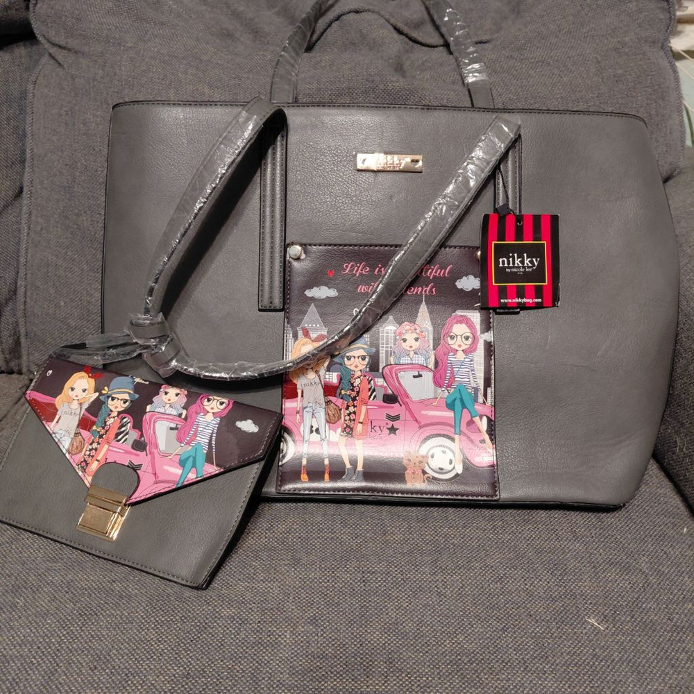 Women's Nikky by Nicole Lee Gray Pink Tote Bag One Size